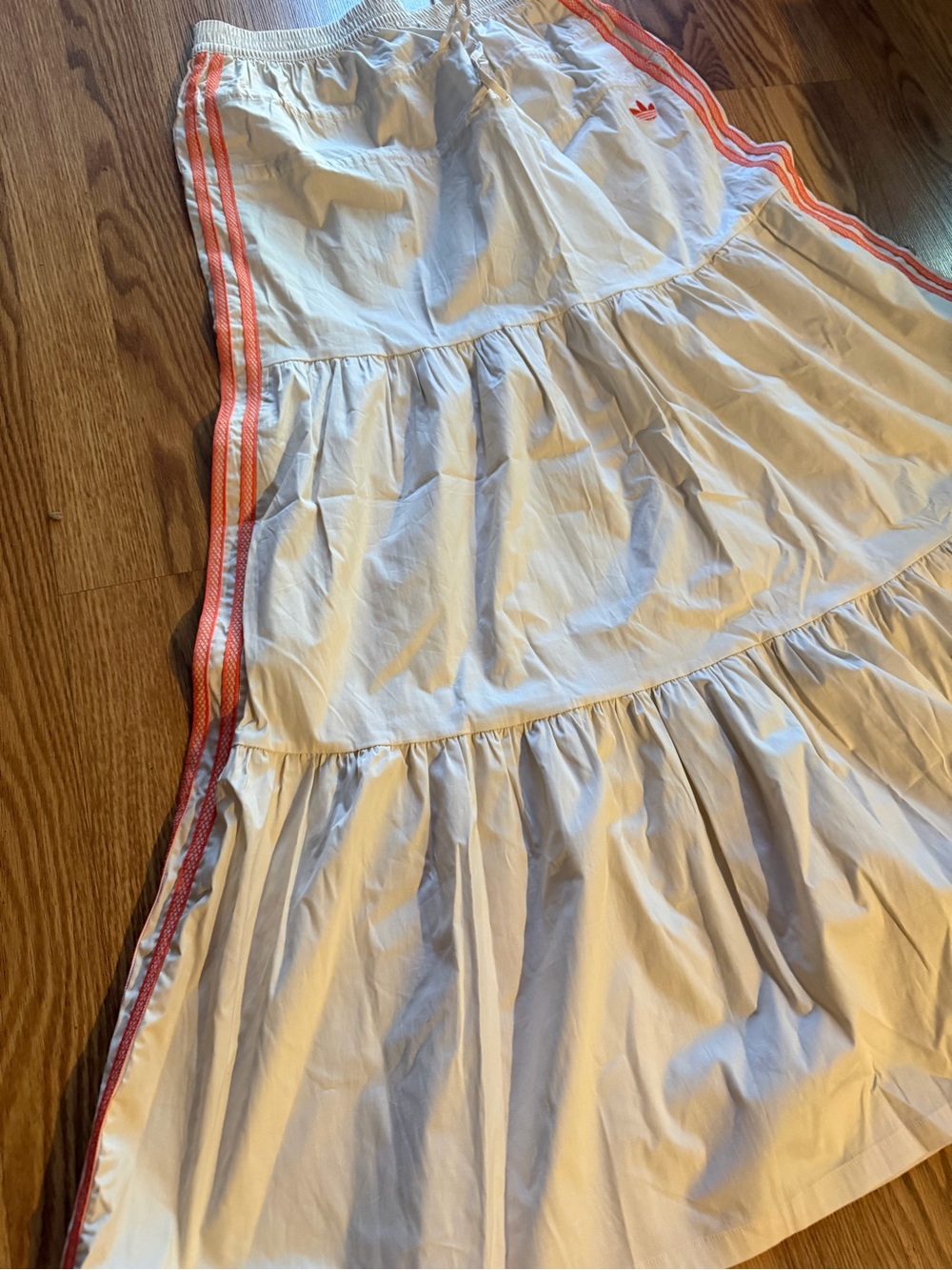 adidas White Maxi Tiered Skirt with Coral Side Stripes - Picture 2 of 6